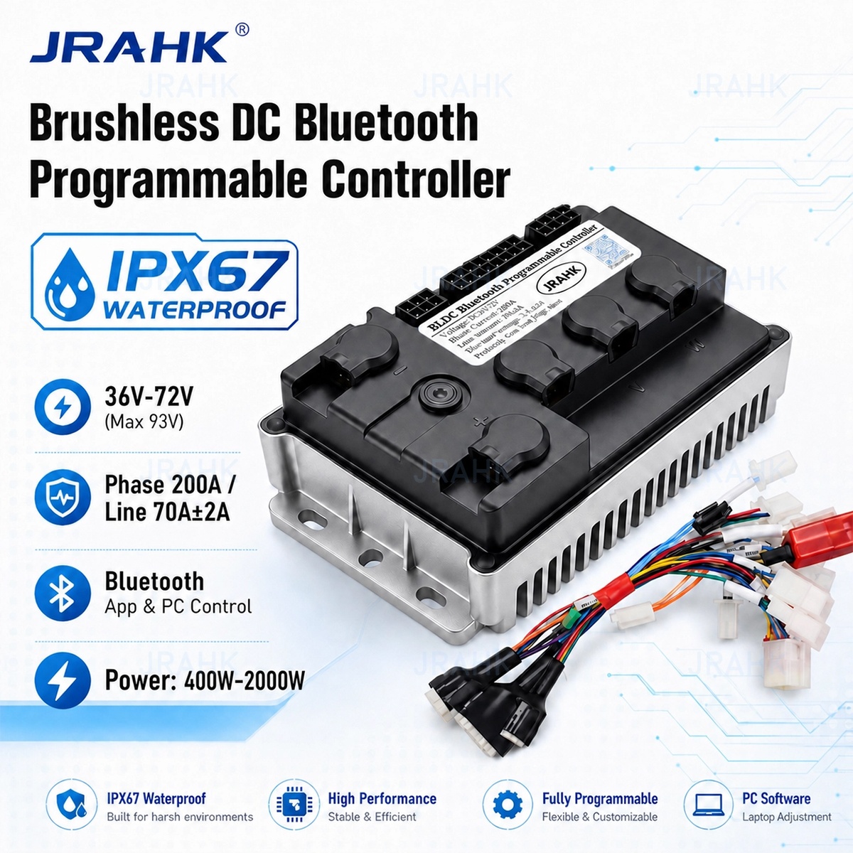 Kelly Kls7230S Controller - JRAHK 36V-72V BLDC Bluetooth Programmeerbare Motorcontroller